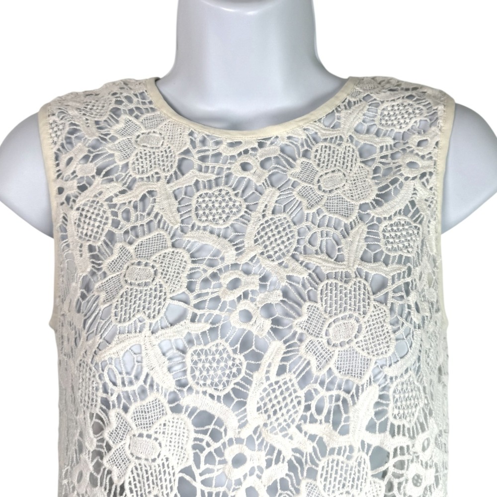Sheer Floral Lace Crochet Top Sz S Ivory Sleeveless Boho Chic Cottage Country - Picture 3 of 9